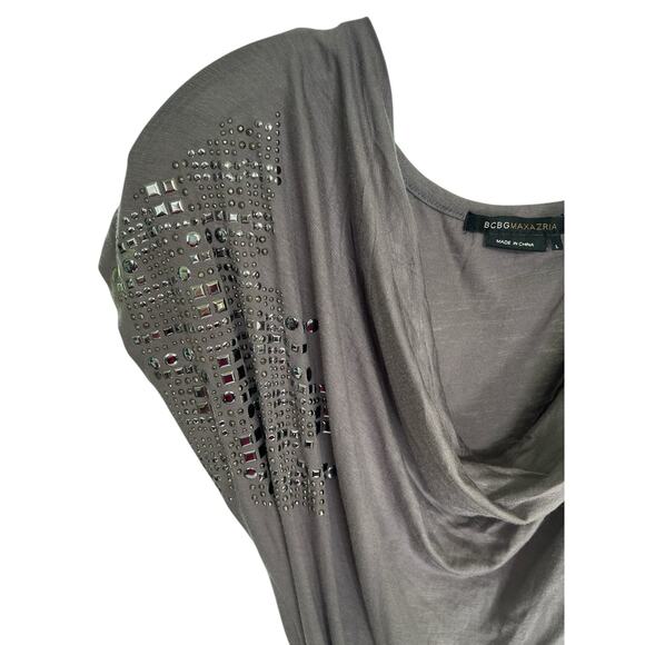 BCBGMAXAZRIA women’s studded midi short sleeve dress - Picture 3 of 7